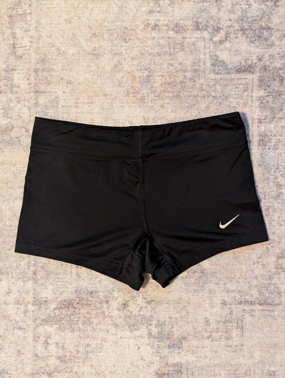 Nike Women's Black Athletic Shorts with White Swoosh Logo